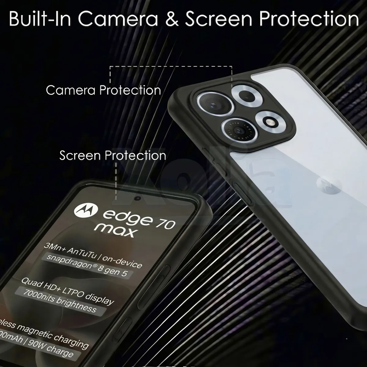 Xolia Back Cover for MOTOROLA Edge 70 Max (Transparent, Black, Shock Proof, Plastic, Pack of: 1) — image 4 of 5