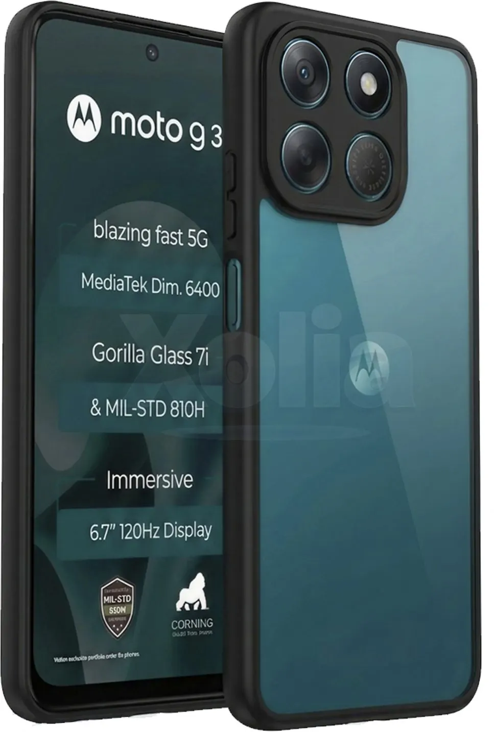 Xolia Back Cover for Motorola G37 5G (Transparent, Black, Shock Proof, Plastic, Silicon, Pack of: 1)