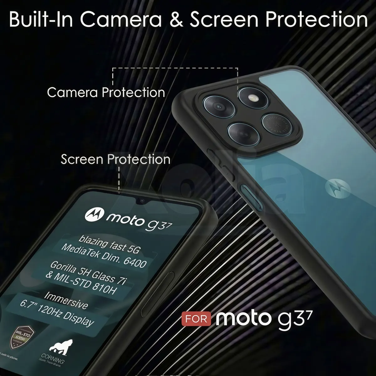Xolia Back Cover for Motorola G37 5G (Transparent, Black, Shock Proof, Plastic, Silicon, Pack of: 1) — image 4 of 5