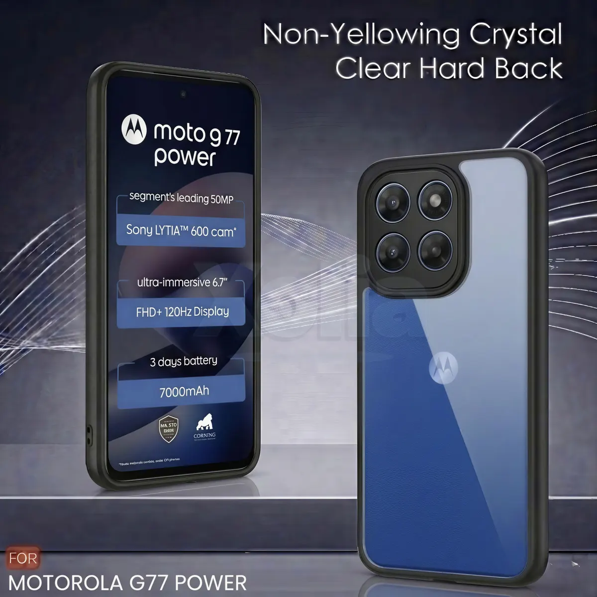 Xolia Back Cover for Motorola G77 Power 5G (Transparent, Black, Shock Proof, Plastic, Silicon, Pack of: 1) — image 2 of 4