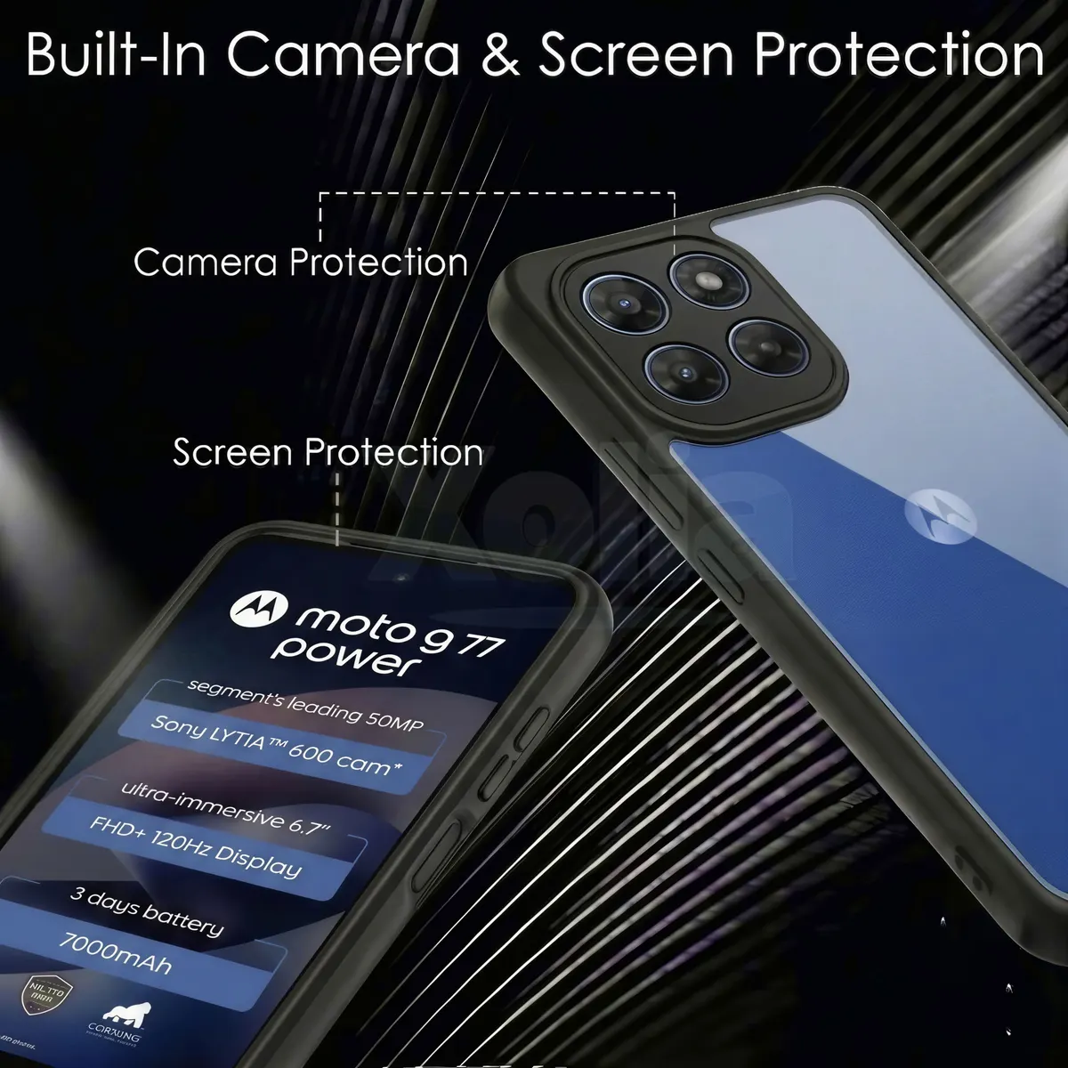 Xolia Back Cover for Motorola G77 Power 5G (Transparent, Black, Shock Proof, Plastic, Silicon, Pack of: 1) — image 3 of 4