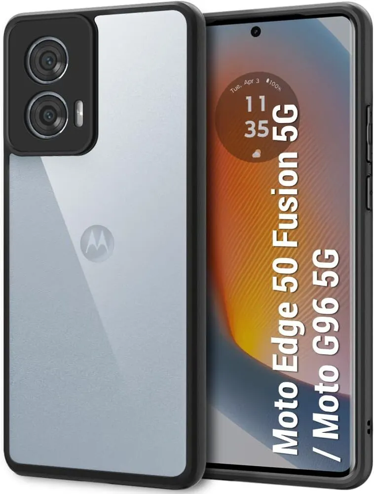 Micvir Back Cover for Motorola Moto G96 5G (Transparent, Black, Shock Proof, Plastic, Silicon, Pack of: 1)