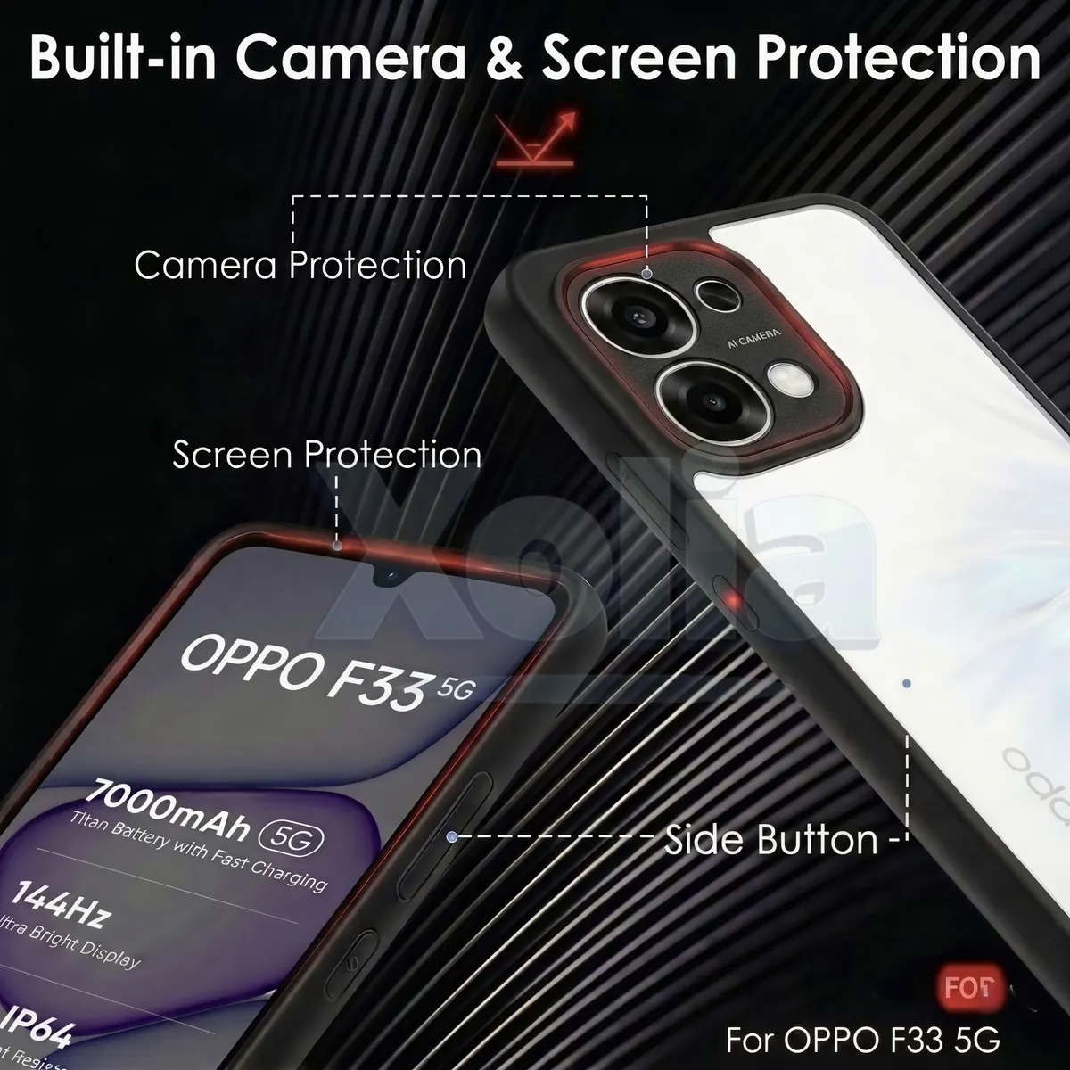 Xolia Back Cover for Oppo F33 5G (Transparent, Black, Shock Proof, Plastic, Silicon, Pack of: 1) — image 4 of 5