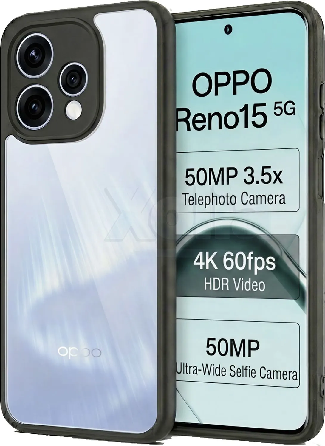 Xolia Back Cover for Oppo Reno 15 5G (Transparent, Black, Shock Proof, Plastic, Silicon, Pack of: 1)