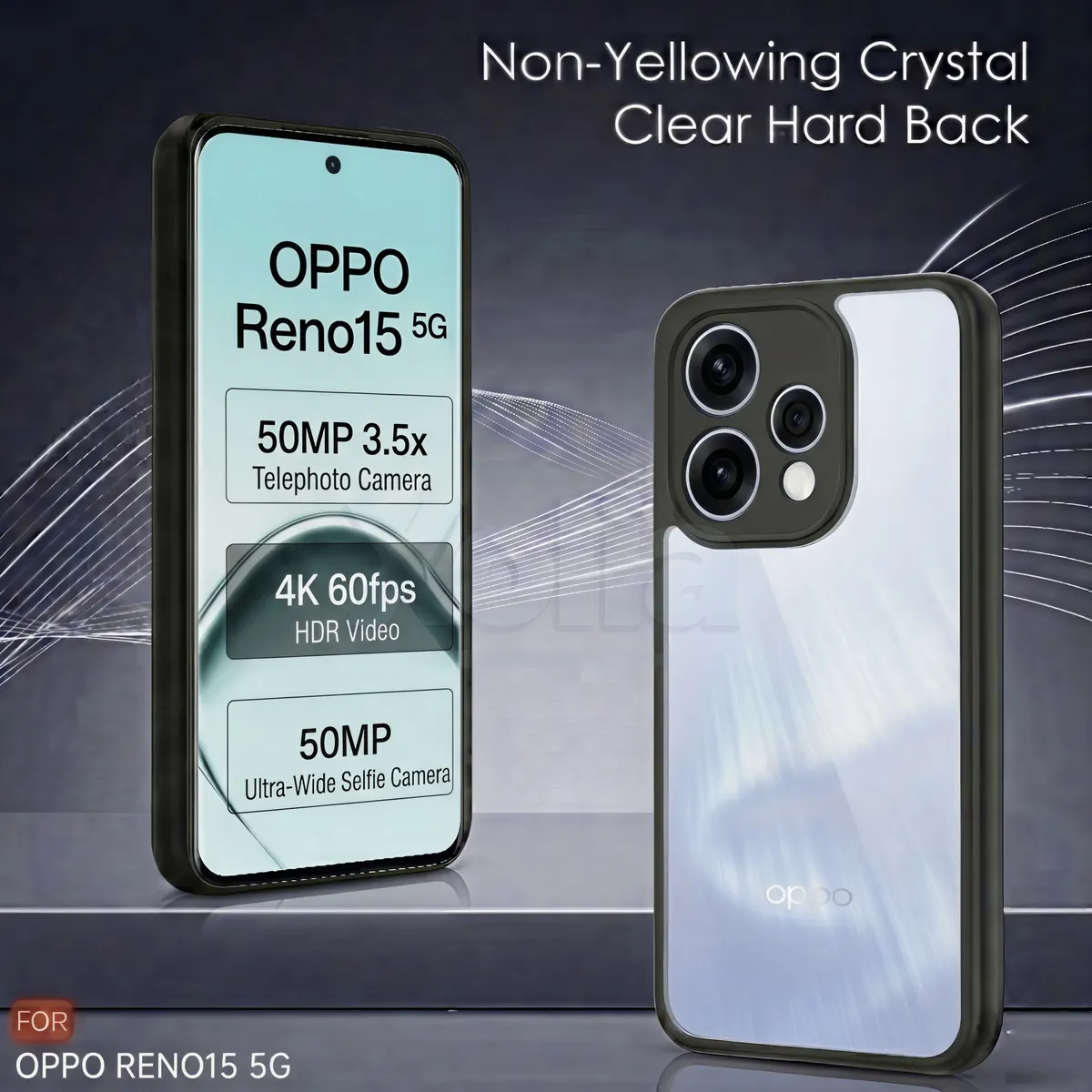 Xolia Back Cover for Oppo Reno 15 5G (Transparent, Black, Shock Proof, Plastic, Silicon, Pack of: 1) — image 3 of 5