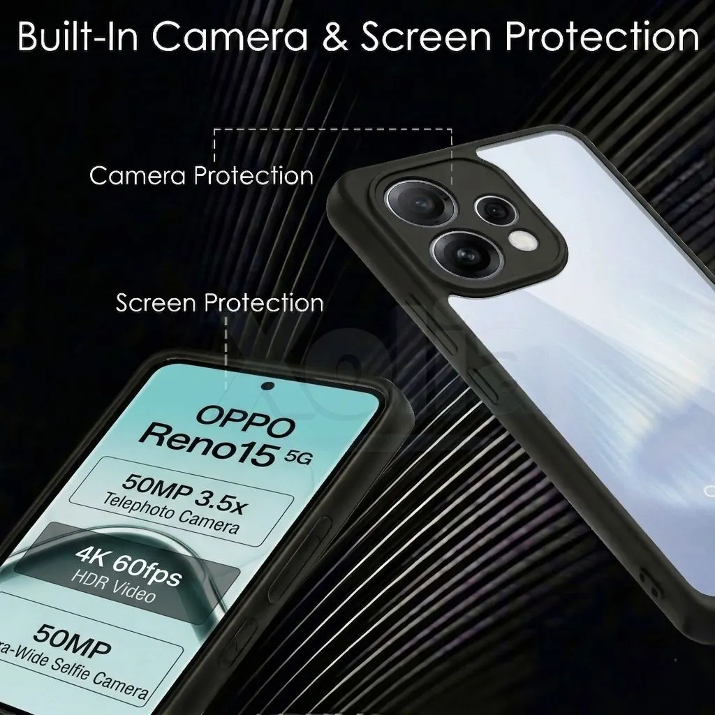 Xolia Back Cover for Oppo Reno 15 5G (Transparent, Black, Shock Proof, Plastic, Silicon, Pack of: 1) — image 4 of 5