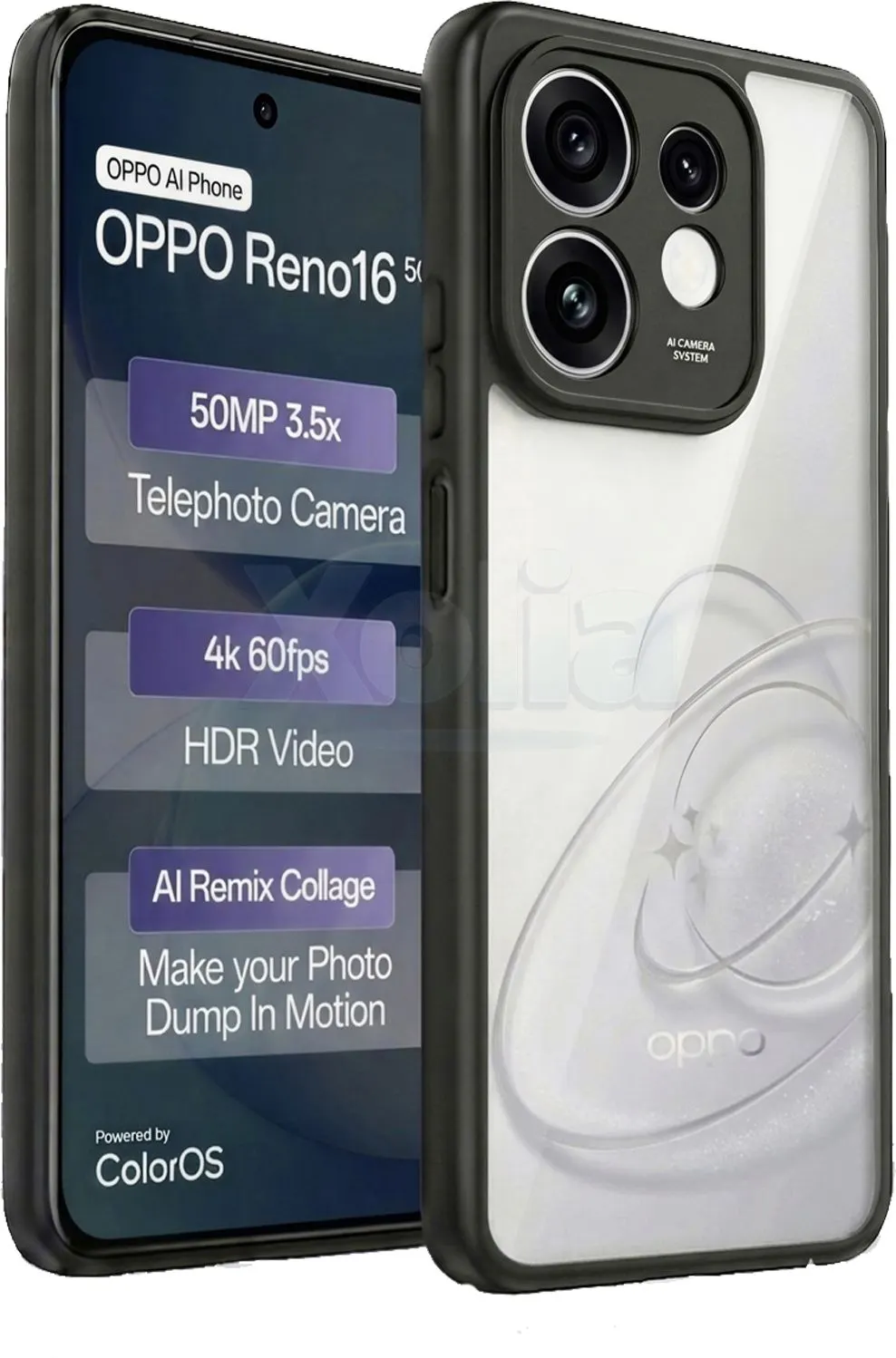 Xolia Back Cover for Oppo Reno 16 5G (Transparent, Black, Shock Proof, Plastic, Silicon, Pack of: 1)