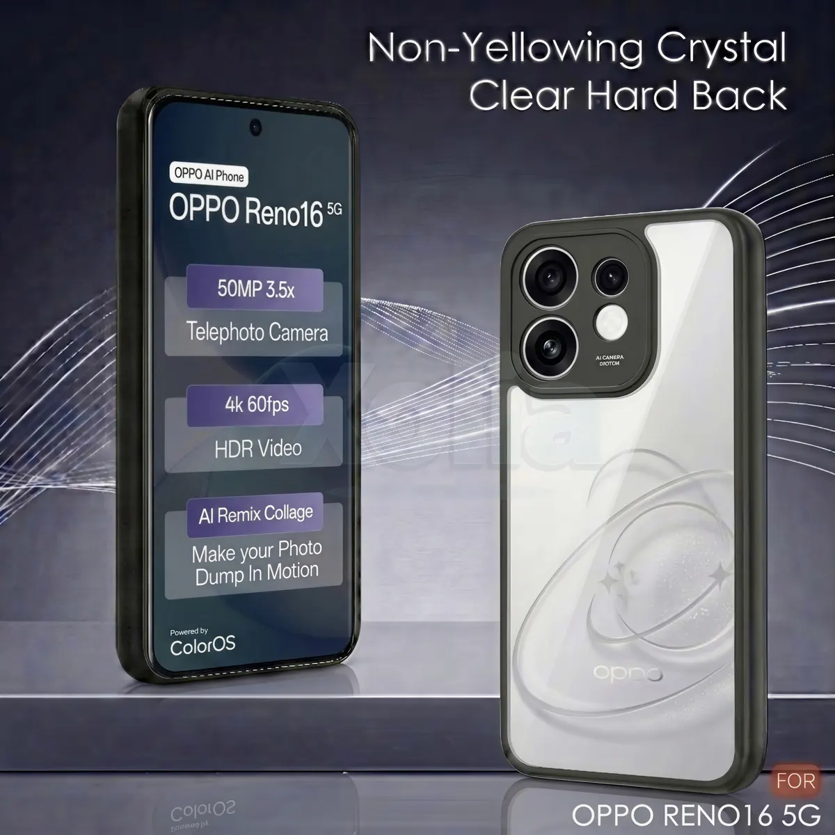 Xolia Back Cover for Oppo Reno 16 5G (Transparent, Black, Shock Proof, Plastic, Silicon, Pack of: 1) — image 2 of 4