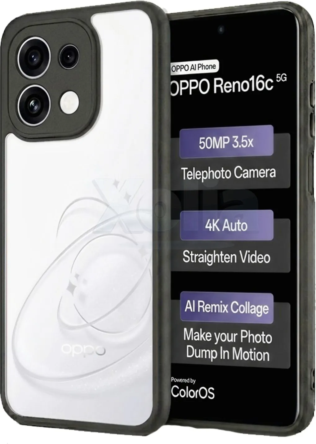 Xolia Back Cover for Oppo Reno 16c 5G (Transparent, Black, Shock Proof, Plastic, Silicon, Pack of: 1)