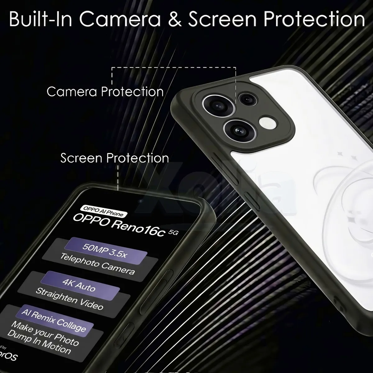 Xolia Back Cover for Oppo Reno 16c 5G (Transparent, Black, Shock Proof, Plastic, Silicon, Pack of: 1) — image 3 of 4