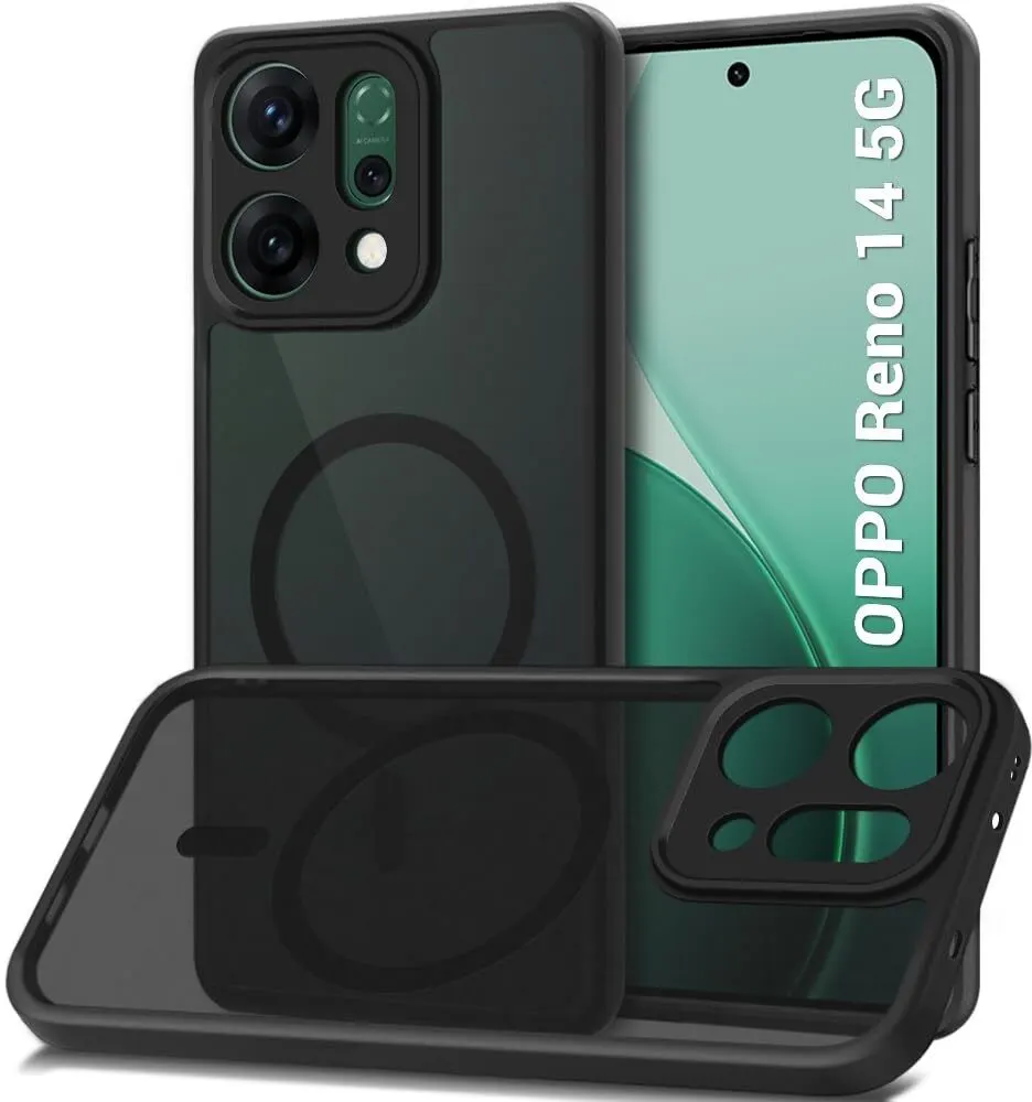 Micvir Back Cover for Oppo Reno 14 5G (Black, Shock Proof, Plastic, Silicon, Pack of: 1)
