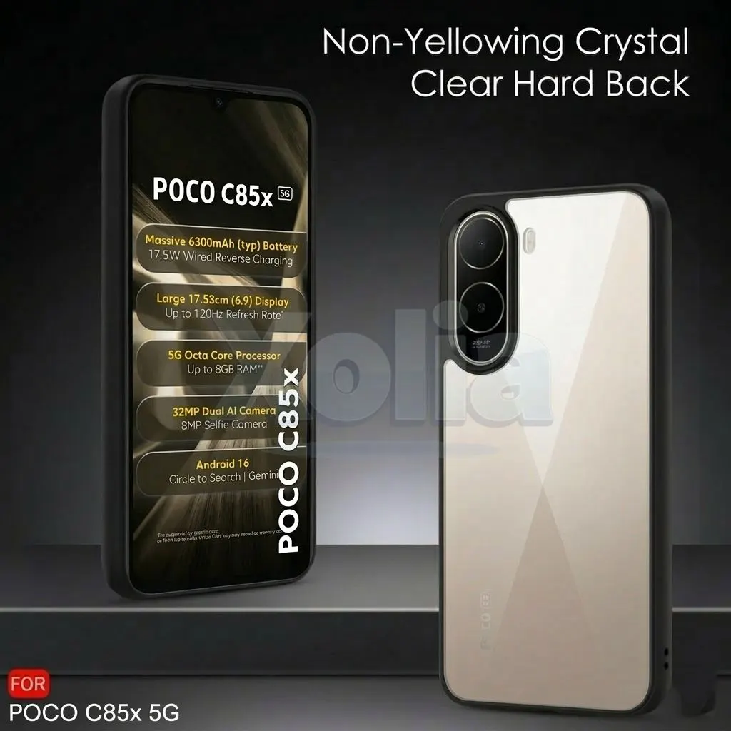 Xolia Back Cover for Poco C85x 5G (Transparent, Black, Shock Proof, Plastic, Silicon, Pack of: 1) — image 2 of 4