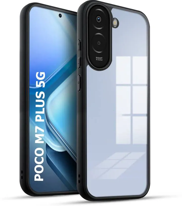 Micvir Back Cover for Poco M7 Plus 5G (Transparent, Black, Shock Proof, Plastic, Silicon, Pack of: 1)