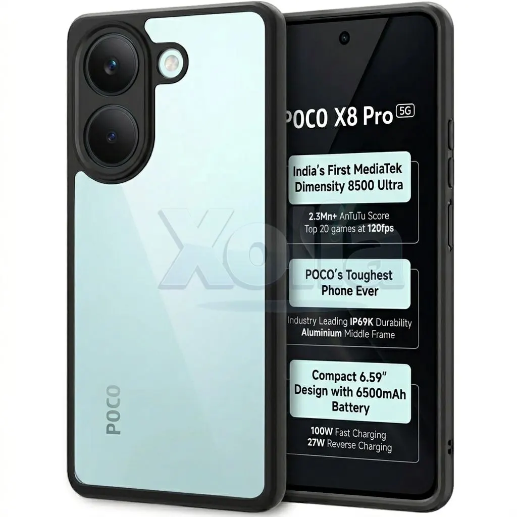Xolia Back Cover for Poco X8 Pro 5G (Transparent, Black, Shock Proof, Plastic, Silicon, Pack of: 1)