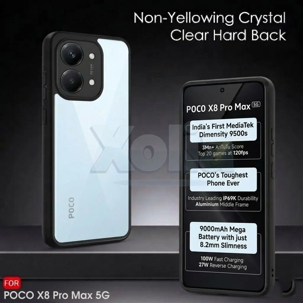 Xolia Back Cover for Poco X8 Pro Max 5G (Transparent, Black, Shock Proof, Plastic, Silicon, Pack of: 1) — image 2 of 4