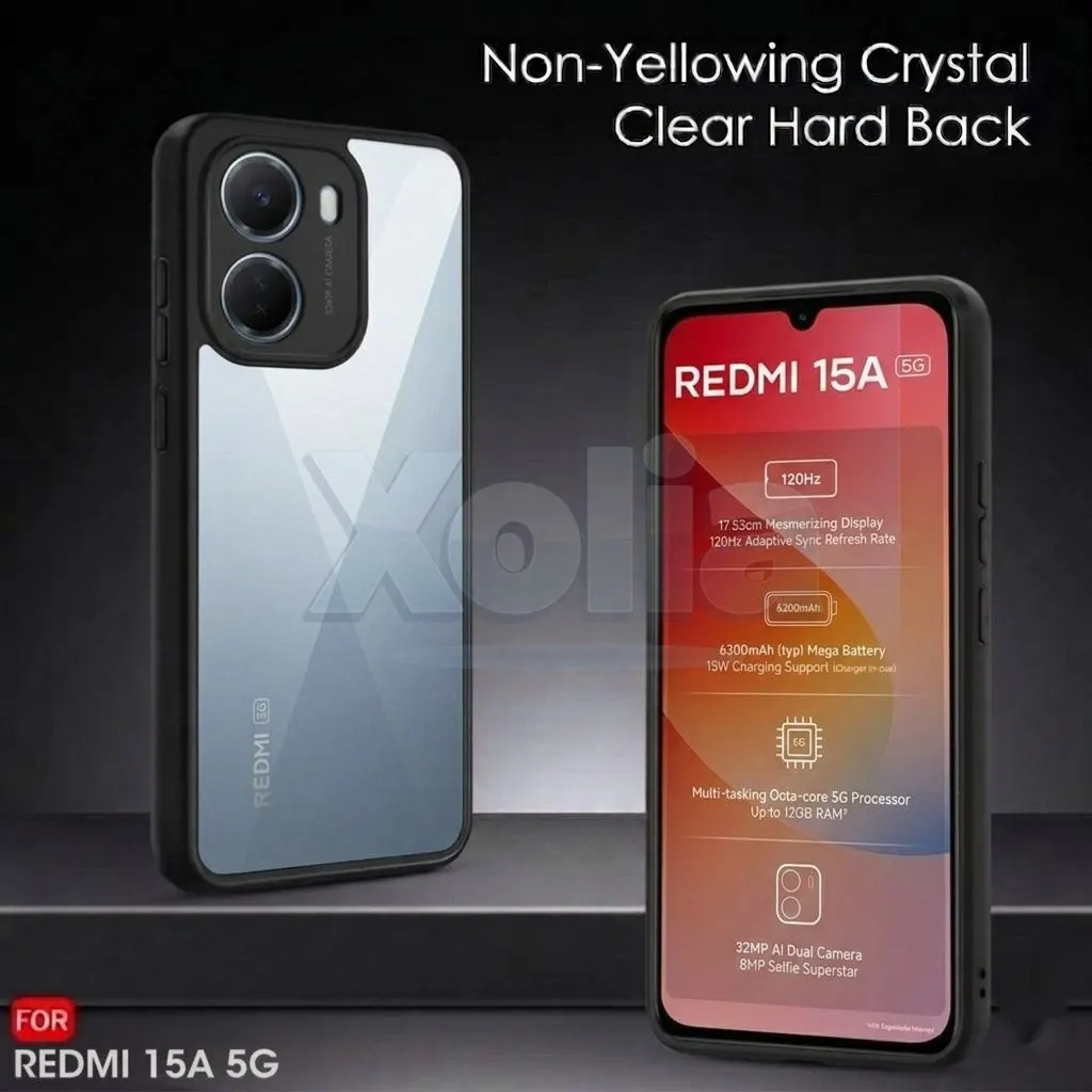 Xolia Back Cover for Redmi 15A 5G (Transparent, Black, Shock Proof, Plastic, Silicon, Pack of: 1) — image 2 of 4