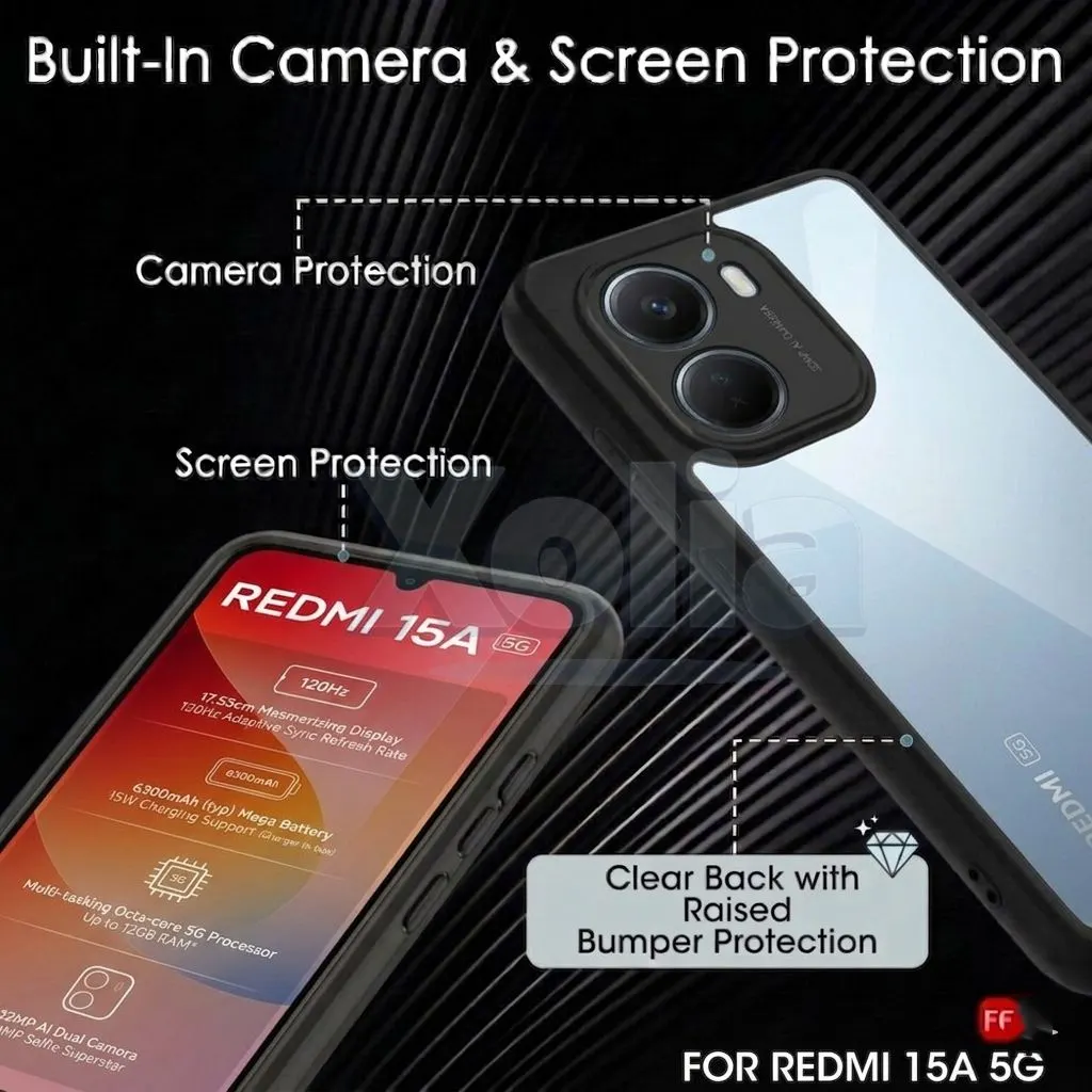 Xolia Back Cover for Redmi 15A 5G (Transparent, Black, Shock Proof, Plastic, Silicon, Pack of: 1) — image 3 of 4
