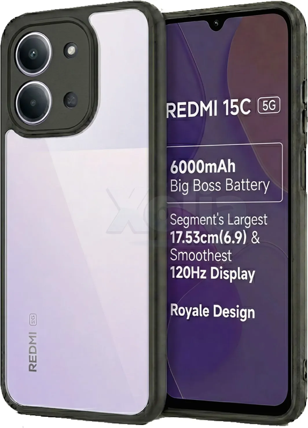 Xolia Back Cover for Redmi 15c 5G (Transparent, Black, Shock Proof, Plastic, Pack of: 1)