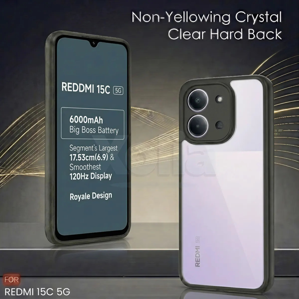 Xolia Back Cover for Redmi 15c 5G (Transparent, Black, Shock Proof, Plastic, Pack of: 1) — image 3 of 5
