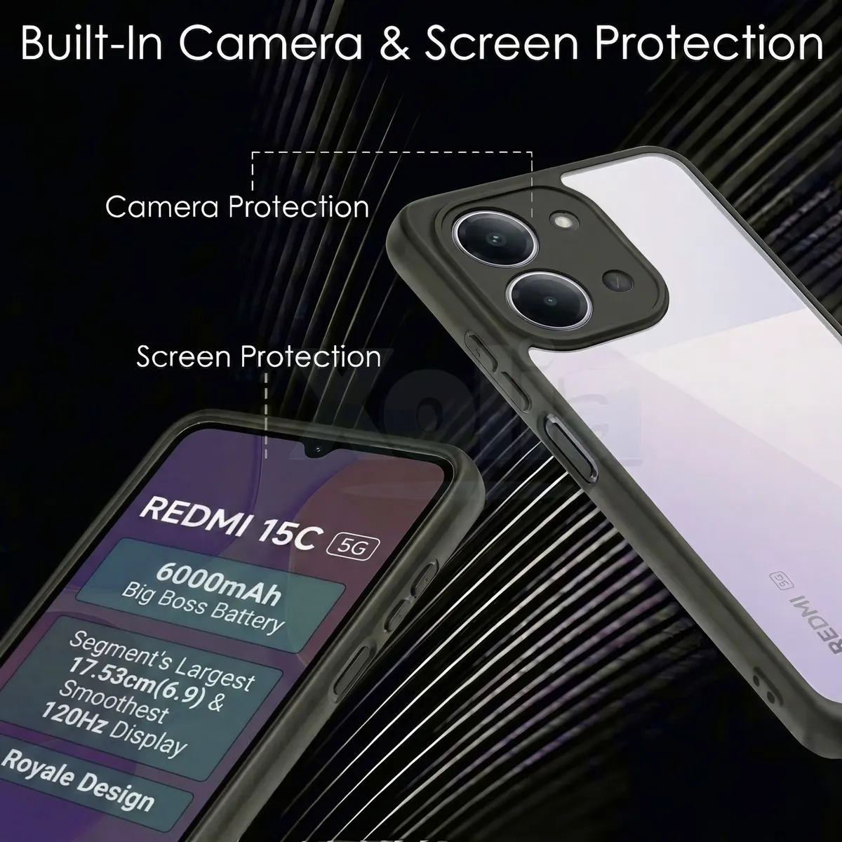 Xolia Back Cover for Redmi 15c 5G (Transparent, Black, Shock Proof, Plastic, Pack of: 1) — image 4 of 5