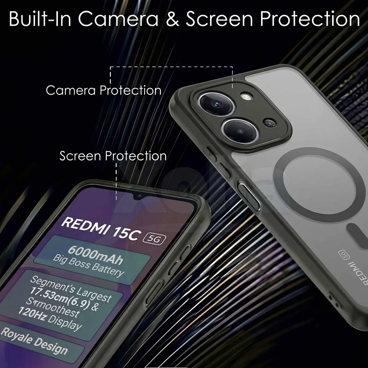 Xolia Back Cover for Redmi 15c 5G (Black, Shock Proof, Plastic, Pack of: 1) — image 4 of 5