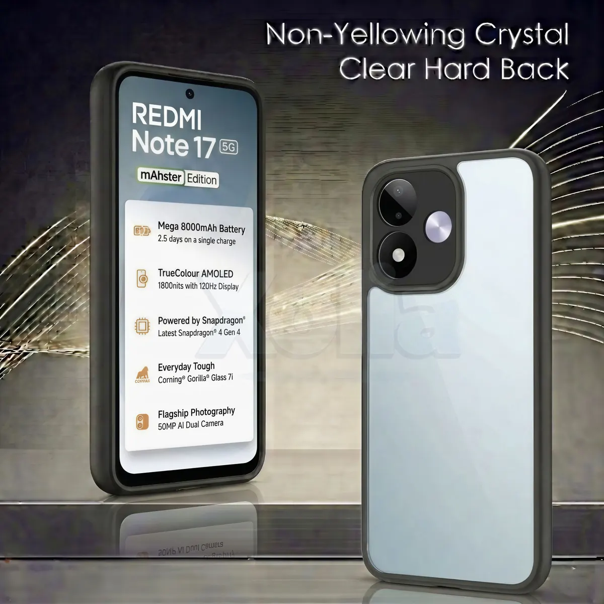 Xolia Back Cover for Redmi Note 17 5G (Transparent, Black, Shock Proof, Plastic, Silicon, Pack of: 1) — image 2 of 3