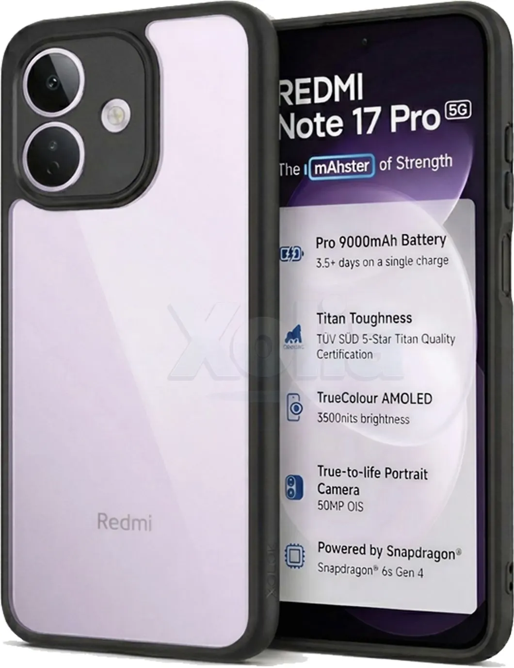 Xolia Back Cover for Redmi Note 17 Pro 5G (Transparent, Black, Shock Proof, Plastic, Silicon, Pack of: 1)
