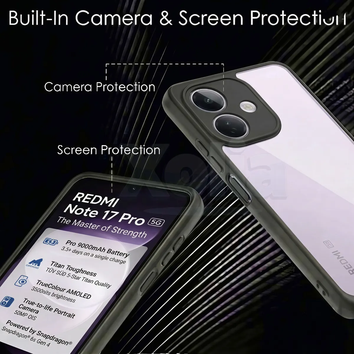 Xolia Back Cover for Redmi Note 17 Pro 5G (Transparent, Black, Shock Proof, Plastic, Silicon, Pack of: 1) — image 3 of 4