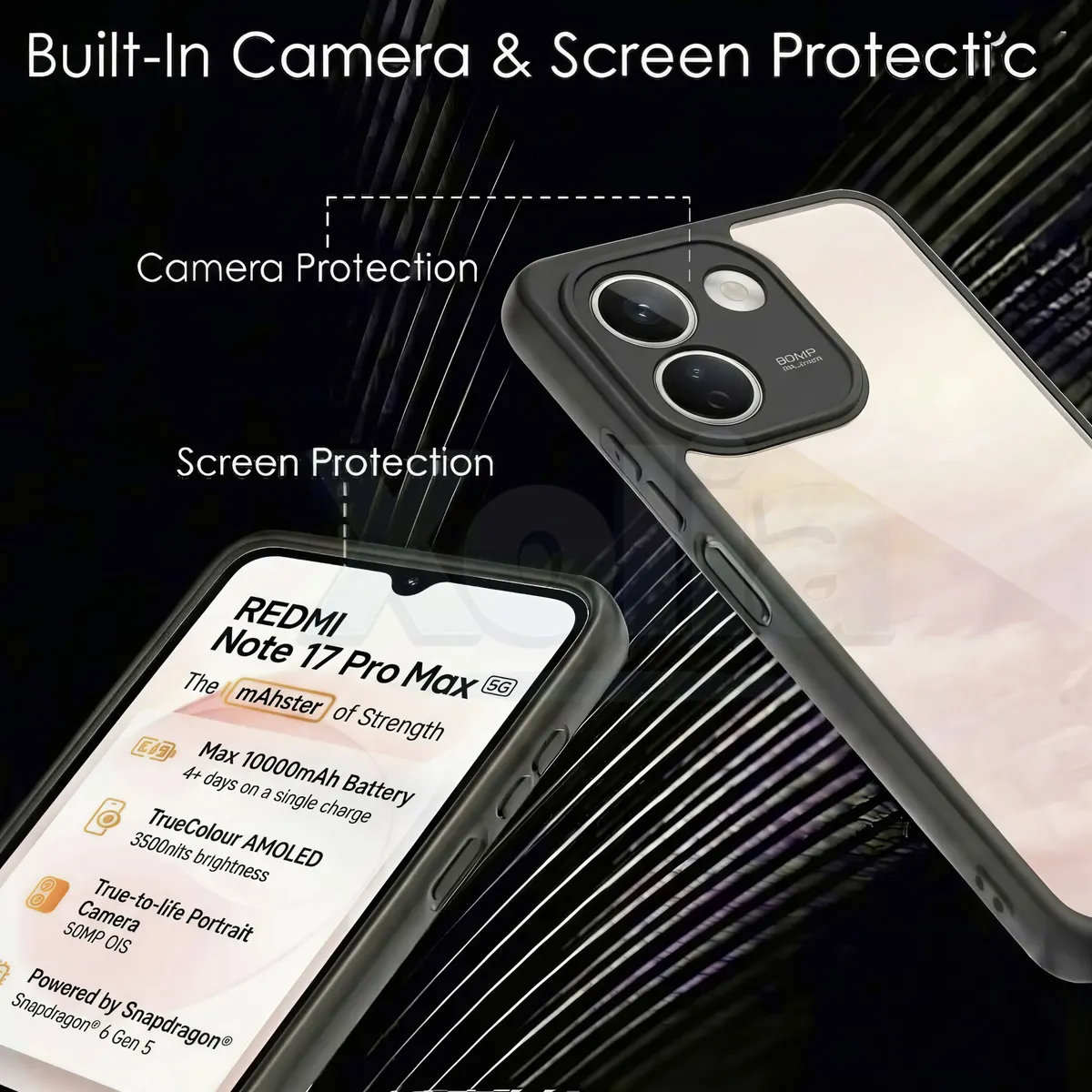 Xolia Back Cover for Redmi Note 17 Pro Max 5G (Transparent, Black, Shock Proof, Plastic, Silicon, Pack of: 1) — image 4 of 5