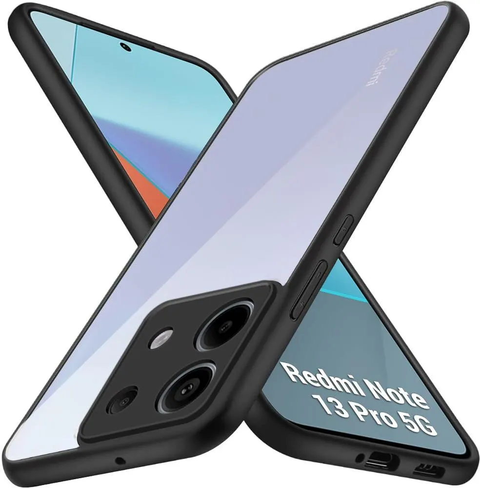 Micvir Back Cover for Redmi Note 13 Pro 5G (Transparent, Black, Shock Proof, Plastic, Silicon, Pack of: 1)