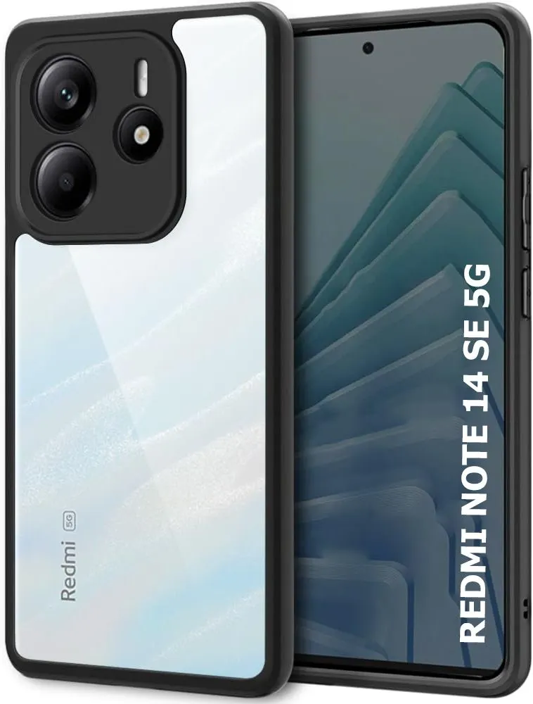 Micvir Back Cover for Redmi Note 14 SE 5G (Transparent, Black, Shock Proof, Plastic, Silicon, Pack of: 1)