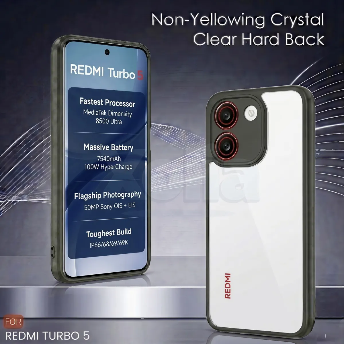 Xolia Back Cover for Redmi Turbo 5 5G (Transparent, Black, Shock Proof, Plastic, Silicon, Pack of: 1) — image 3 of 5