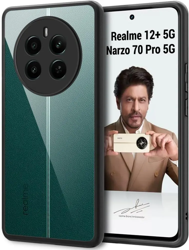 Micvir Back Cover for Realme 12 Plus 5G (Transparent, Black, Shock Proof, Plastic, Silicon, Pack of: 1)