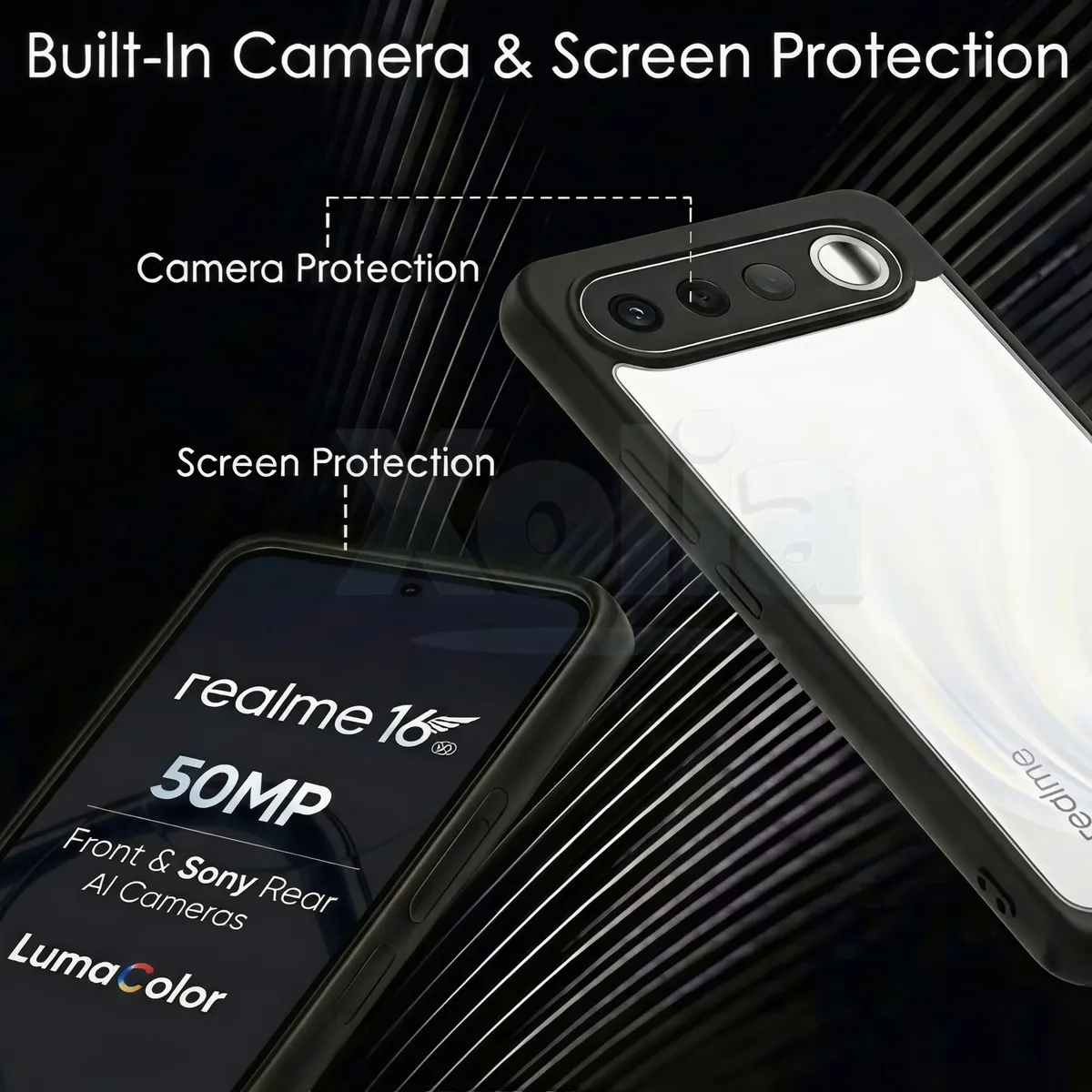 Xolia Back Cover for Realme 16 5G (Transparent, Black, Shock Proof, Plastic, Silicon, Pack of: 1) — image 3 of 4