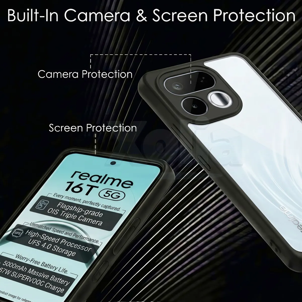Xolia Back Cover for Realme 16T 5G (Transparent, Black, Shock Proof, Plastic, Silicon, Pack of: 1) — image 3 of 4