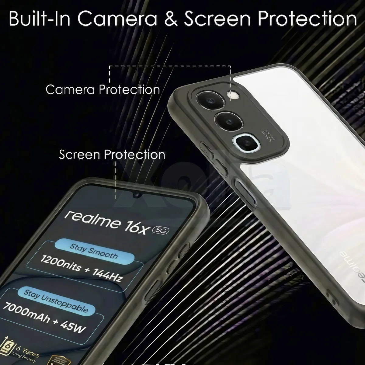 Xolia Back Cover for realme 16x 5G (Transparent, Black, Shock Proof, Plastic, Silicon, Pack of: 1) — image 3 of 4