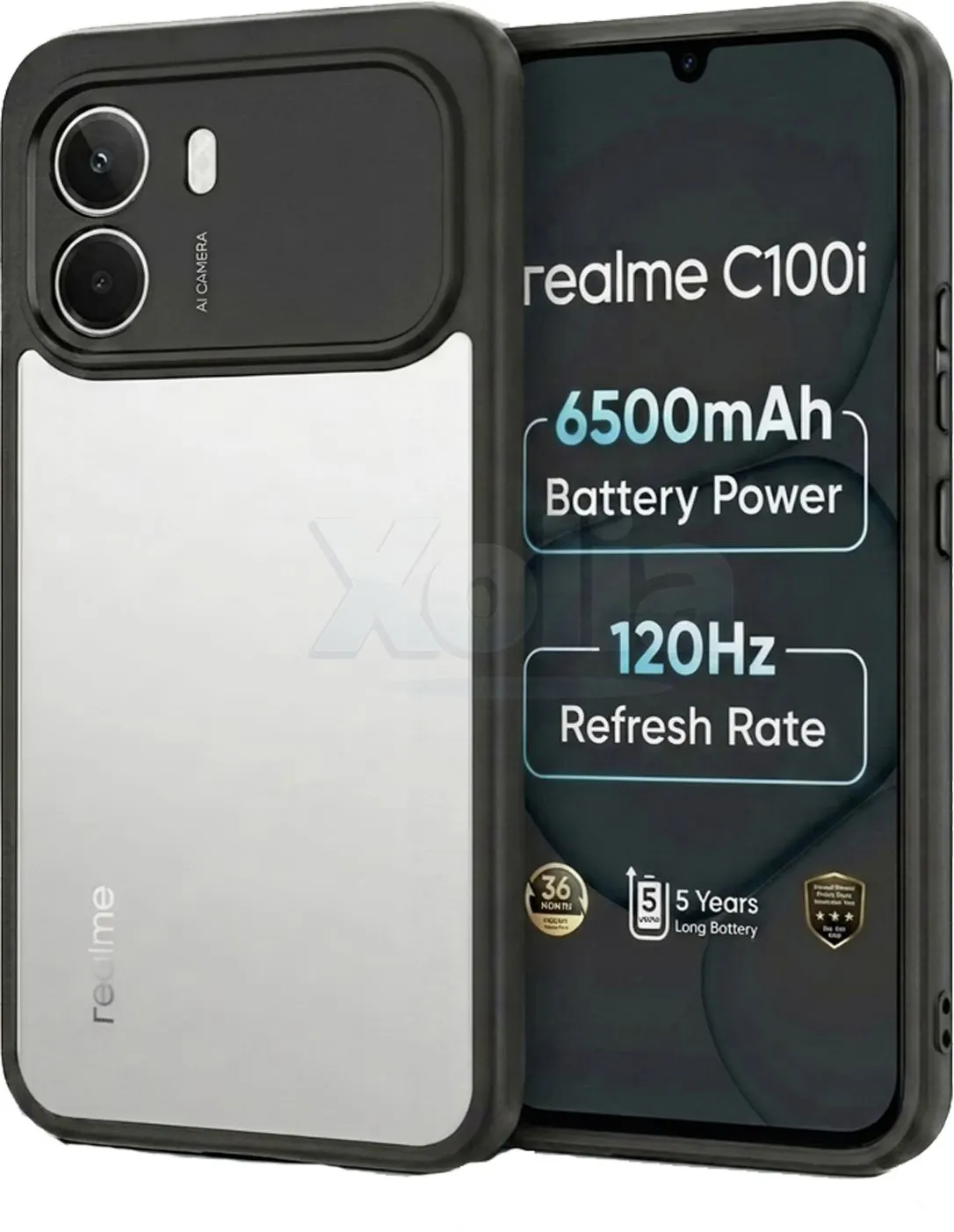 Xolia Back Cover for Realme C100i (Transparent, Black, Shock Proof, Plastic, Silicon, Pack of: 1)