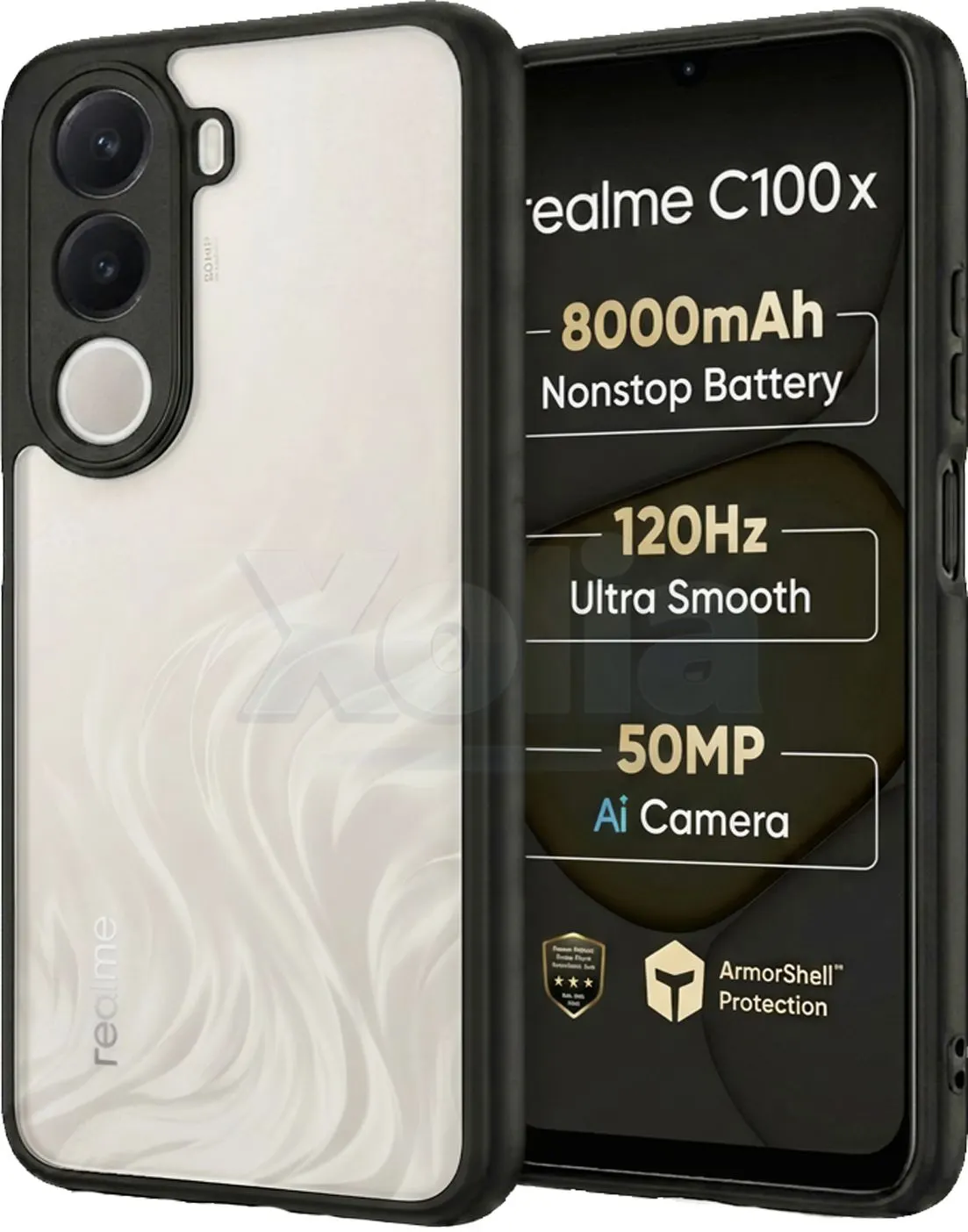 Xolia Back Cover for realme C100x (Transparent, Black, Shock Proof, Plastic, Silicon, Pack of: 1)