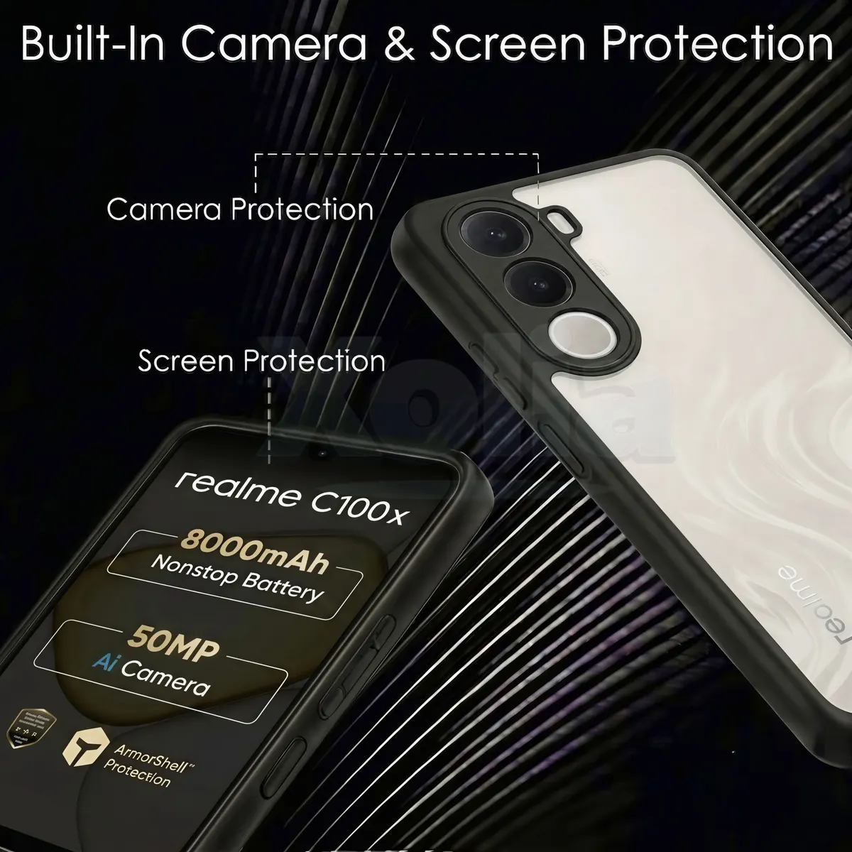 Xolia Back Cover for realme C100x (Transparent, Black, Shock Proof, Plastic, Silicon, Pack of: 1) — image 3 of 4