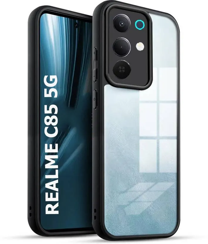 Xolia Back Cover for Realme C85 5G (Transparent, Black, Shock Proof, Polycarbonate, Pack of: 1)