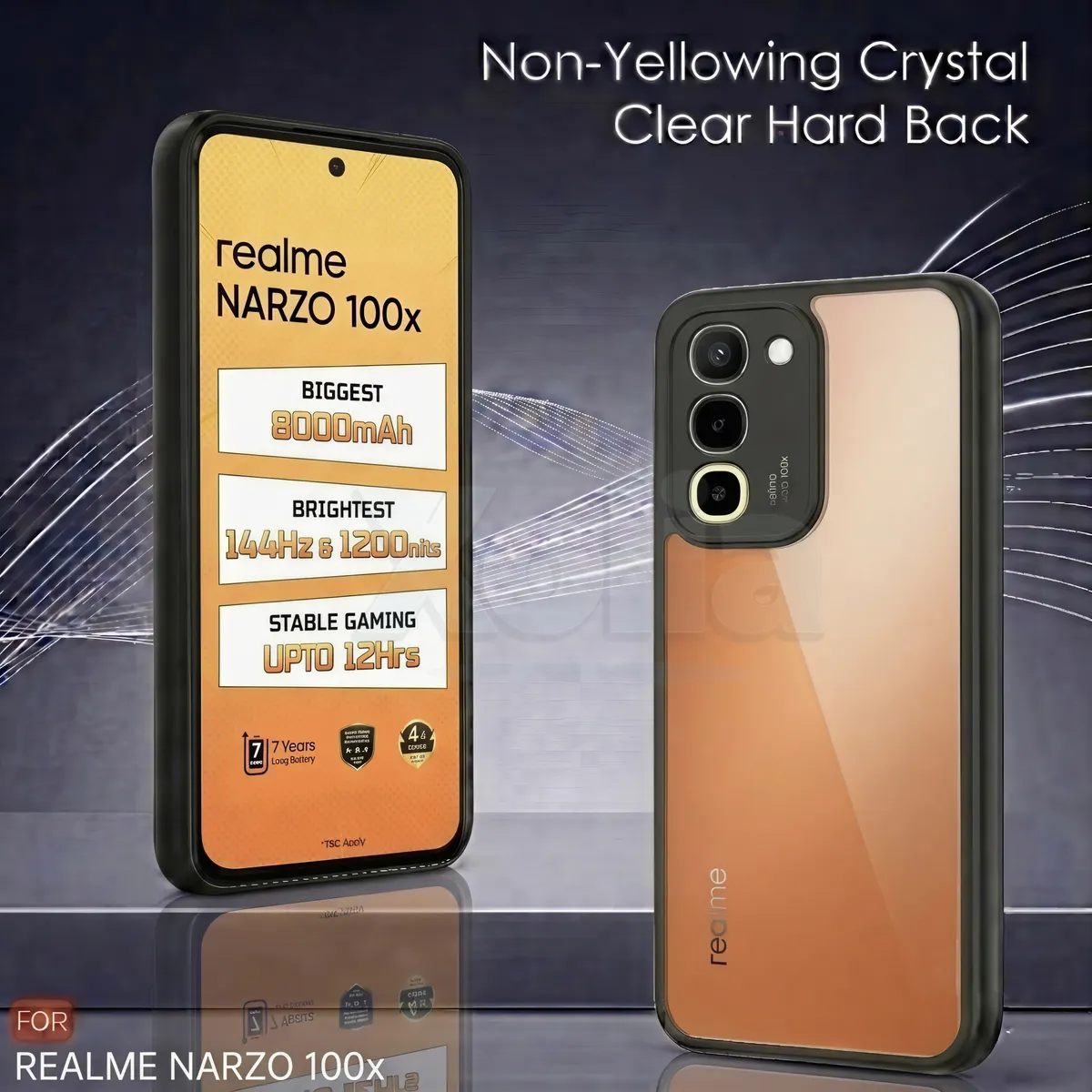 Xolia Back Cover for realme NARZO 100x 5G (Transparent, Black, Shock Proof, Plastic, Silicon, Pack of: 1) — image 2 of 4