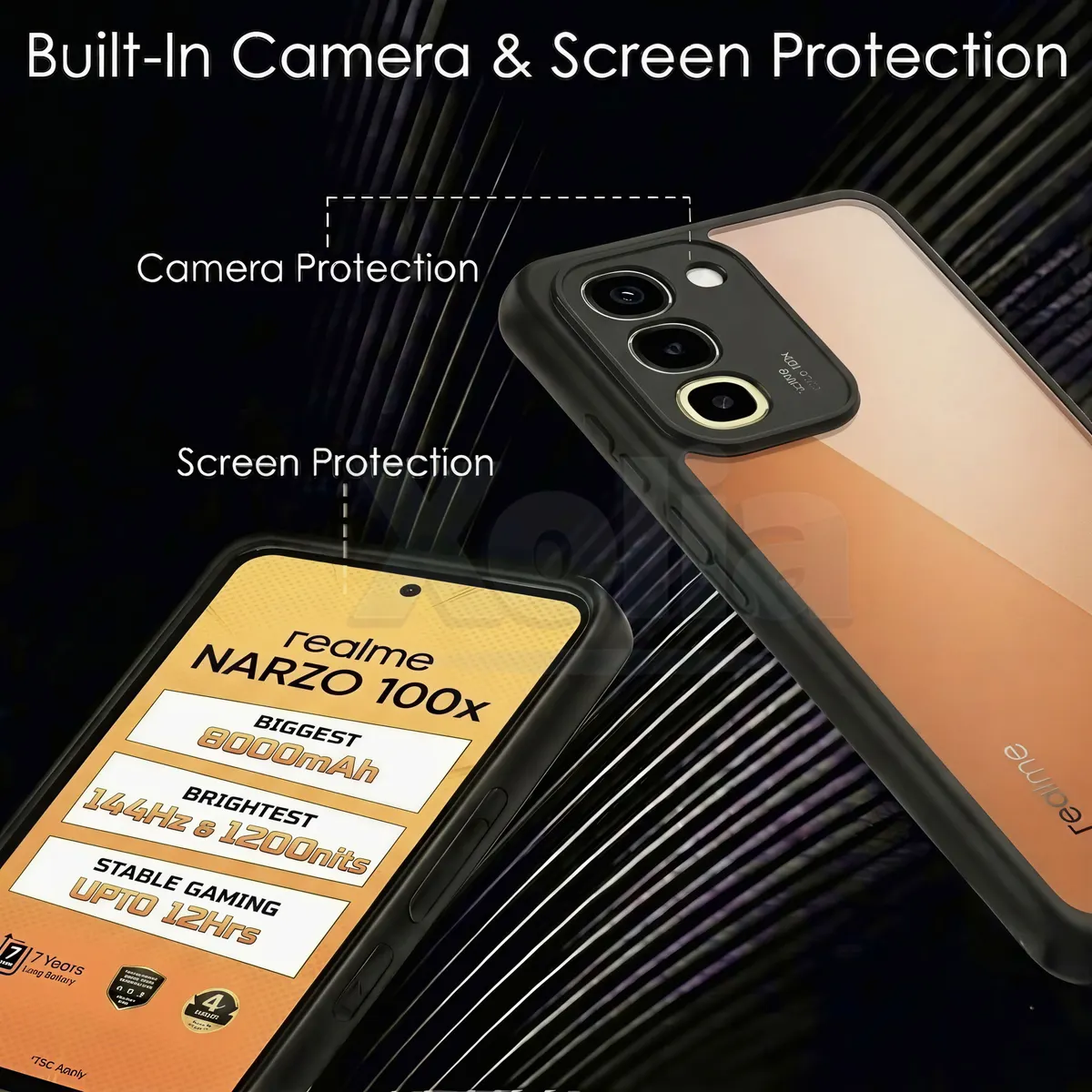 Xolia Back Cover for realme NARZO 100x 5G (Transparent, Black, Shock Proof, Plastic, Silicon, Pack of: 1) — image 3 of 4