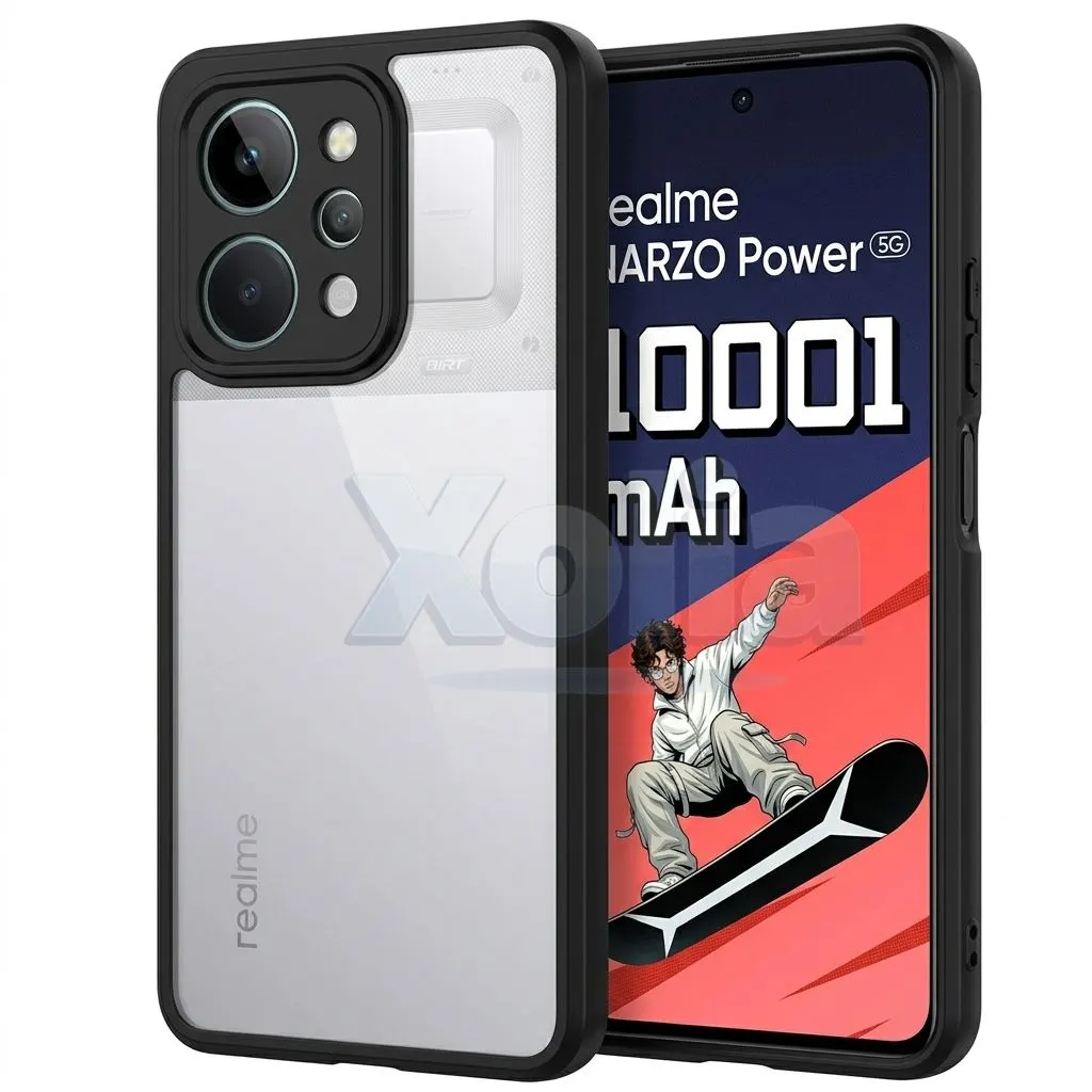Xolia Back Cover for Realme Narzo Power 5G (Transparent, Black, Shock Proof, Plastic, Silicon, Pack of: 1)