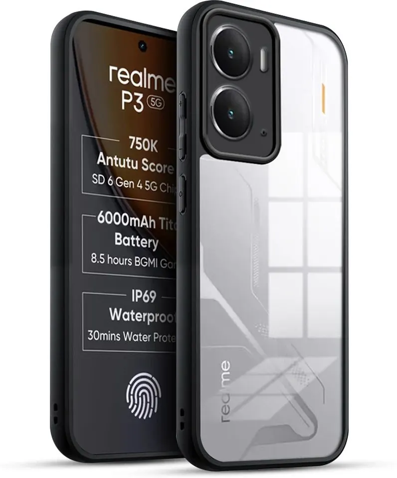 Micvir Back Cover for realme P3 5G (Transparent, Black, Shock Proof, Plastic, Silicon, Pack of: 1)