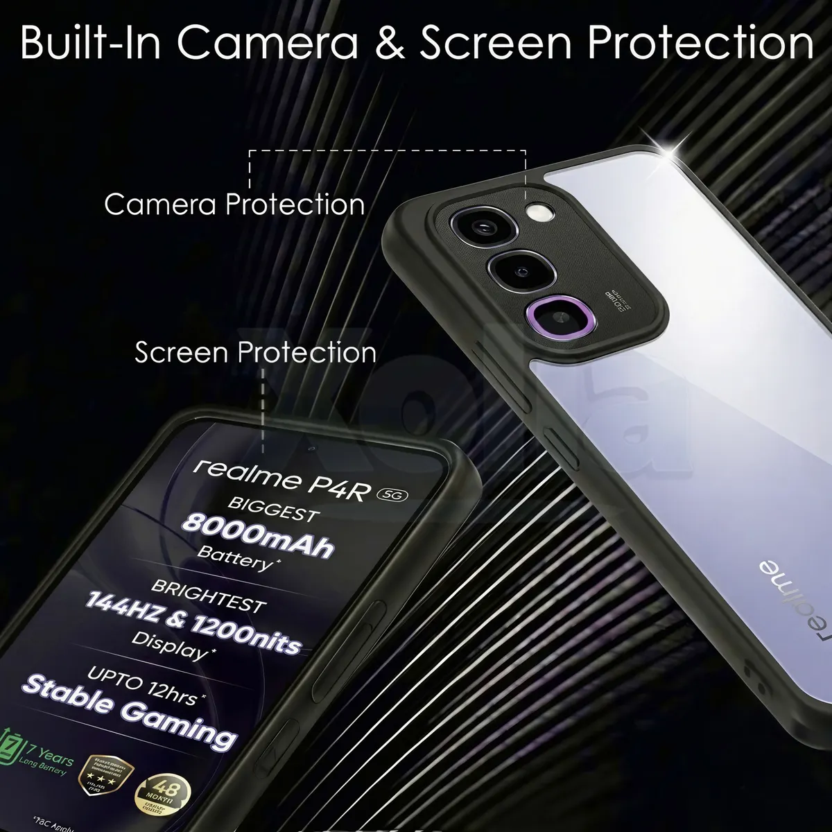 Xolia Back Cover for Realme P4r 5G (Transparent, Black, Shock Proof, Plastic, Silicon, Pack of: 1) — image 3 of 4