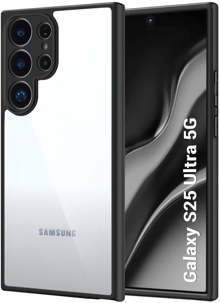 Micvir Back Cover for Samsung Galaxy S25 Ultra 5G (Transparent, Black, Shock Proof, Plastic, Silicon, Pack of: 1)