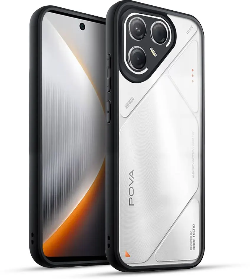 Micvir Back Cover for Tecno Pova 7 Pro 5G (Transparent, Black, Shock Proof, Plastic, Silicon, Pack of: 1)
