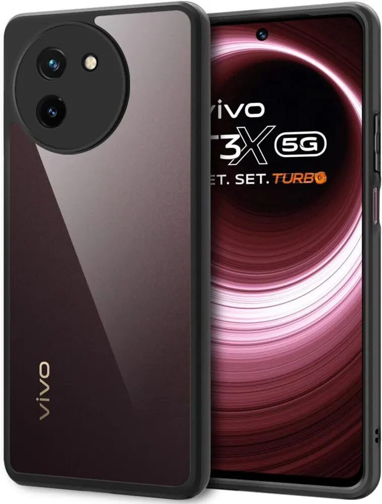 Micvir Back Cover for Vivo T3X 5G (Transparent, Black, Shock Proof, Pack of: 1)