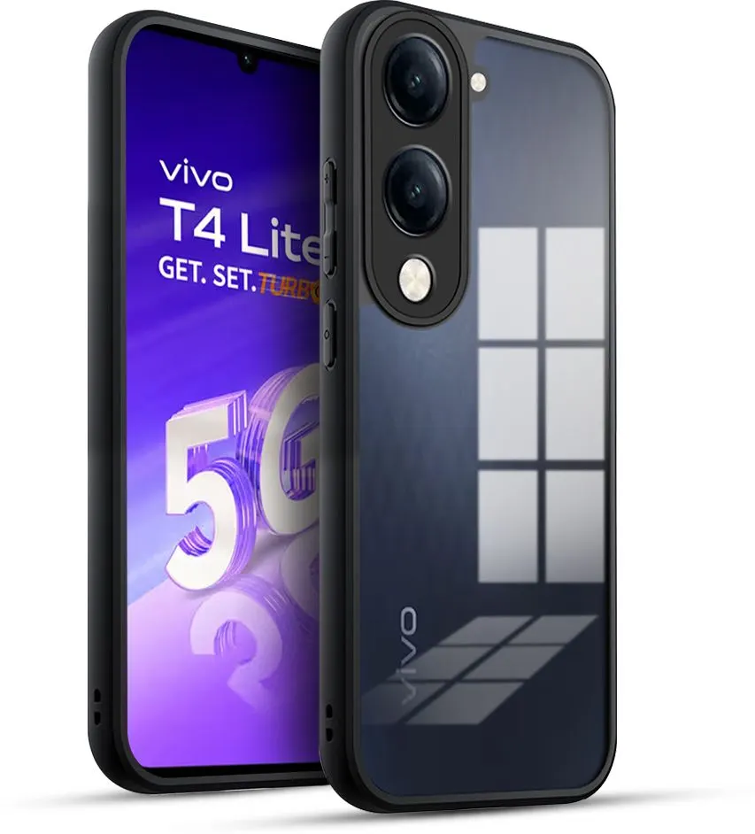 Micvir Back Cover for Vivo T4 Lite 5G (Transparent, Black, Shock Proof, Plastic, Silicon, Pack of: 1)
