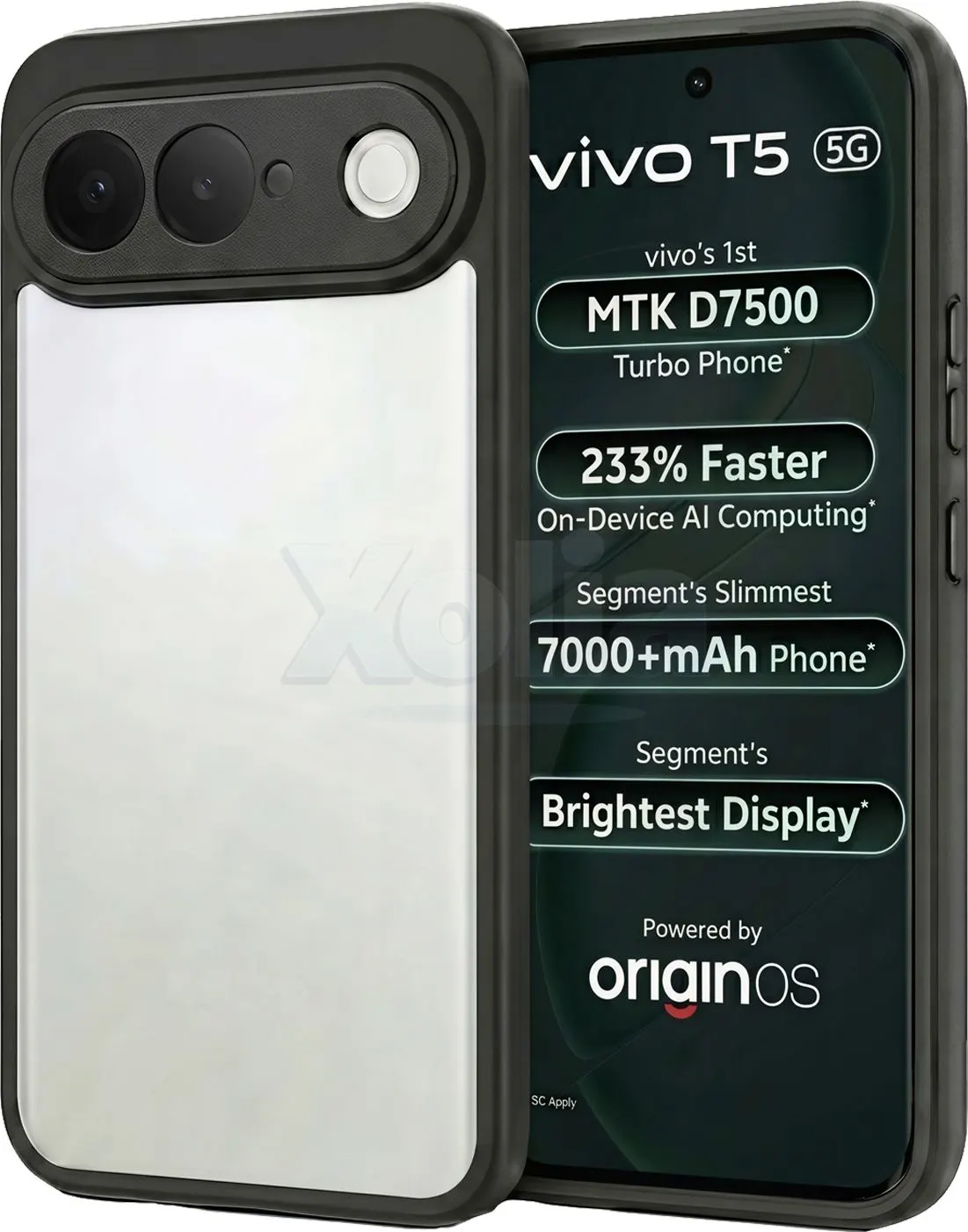 Xolia Back Cover for vivo T5 5G (Transparent, Black, Shock Proof, Plastic, Silicon, Pack of: 1)